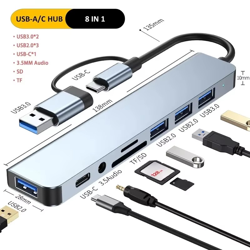 Type C Hub USB Splitter 8 In 1 - Audio Music Splitter ulasan dan harga